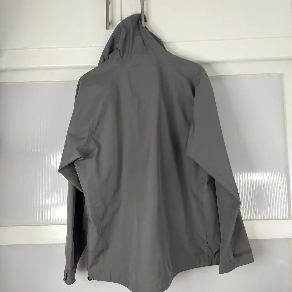 George Grey Hooded Rain Jacket Coat Zippered Adjustable Cuffs Medium Polyester
